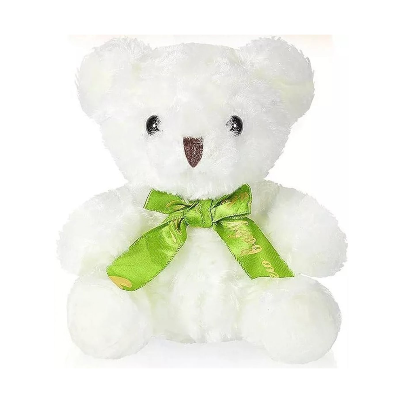 Medium Plush Bear White 10" - Snowy Embrace Bear - A cuddly plush snowy white bear designed as a polished luxury keepsake, the medium plush bears (10") wear bright green satin bows. Perfect for welcoming a new arrival, celebrating a special birthday, or saying "I'm thinking of you" with extra charm, this gift makes a memorable impression without fuss.