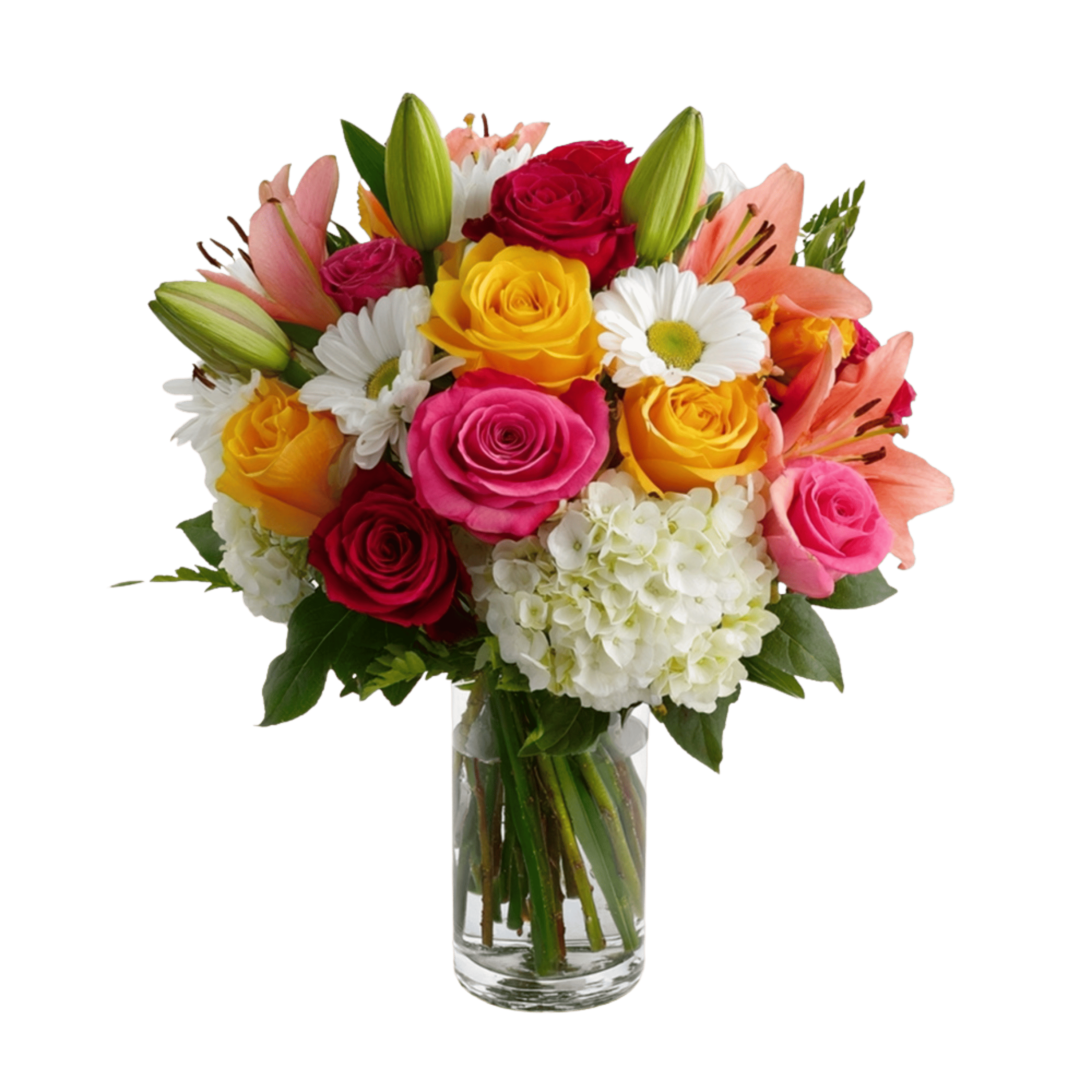 Love Confetti - As joyful as a celebration and as colorful as love itself, Love Confetti bursts with radiant roses, bright lilies, and playful daisies. It's a lively mix that speaks to the spontaneous, spirited side of romance—a bouquet that says “you make life more fun.”
