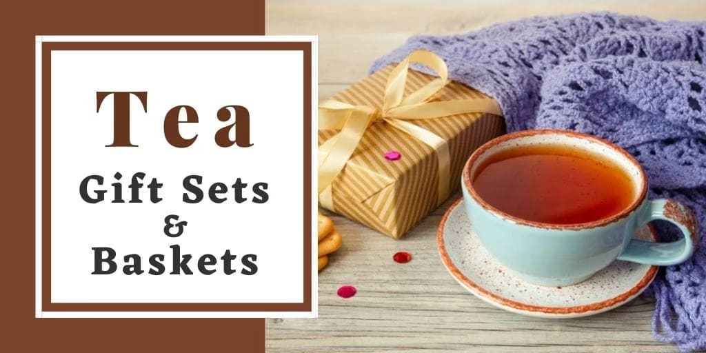 Tea gift set with a cup of tea and wrapped gift box