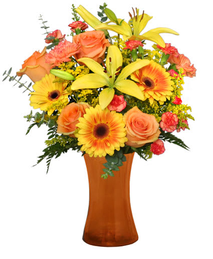 Amber Sky  - Fall arrangement that brings in the Amber skies of fall.  Content by www.flowershopnetwork.com