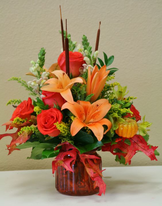 Cattails and Fall colors  - Designers choice of fall flowers and Cattails 