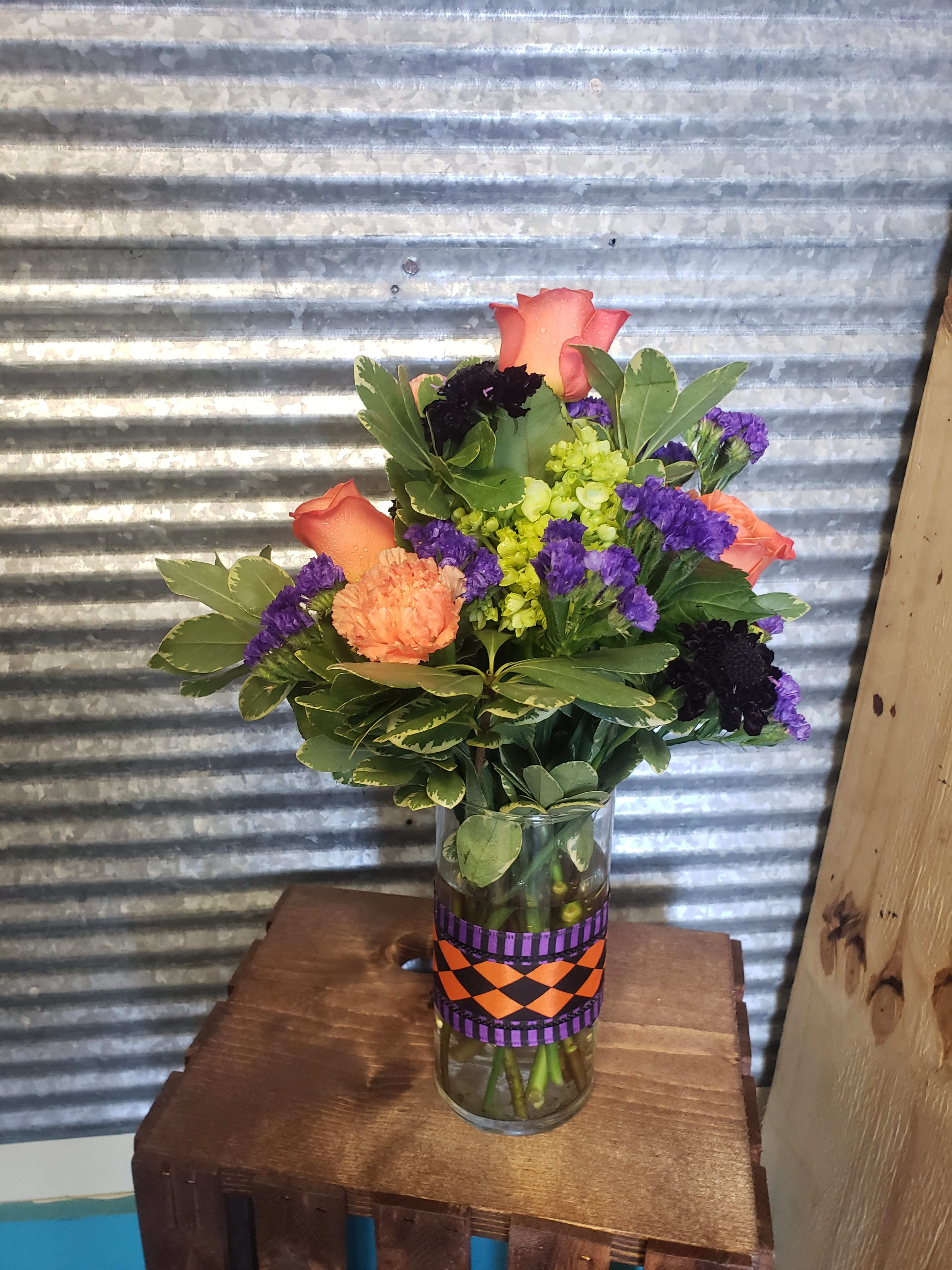 Halloween Vase  - A special Treat for someone. Don't have to worry about Sugar in this Sweet Treat of flowers 