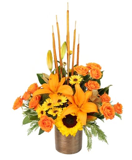 Musical Harvest with fall flowers  - Celebrate your blessings with this piece of Seasonal flowers 