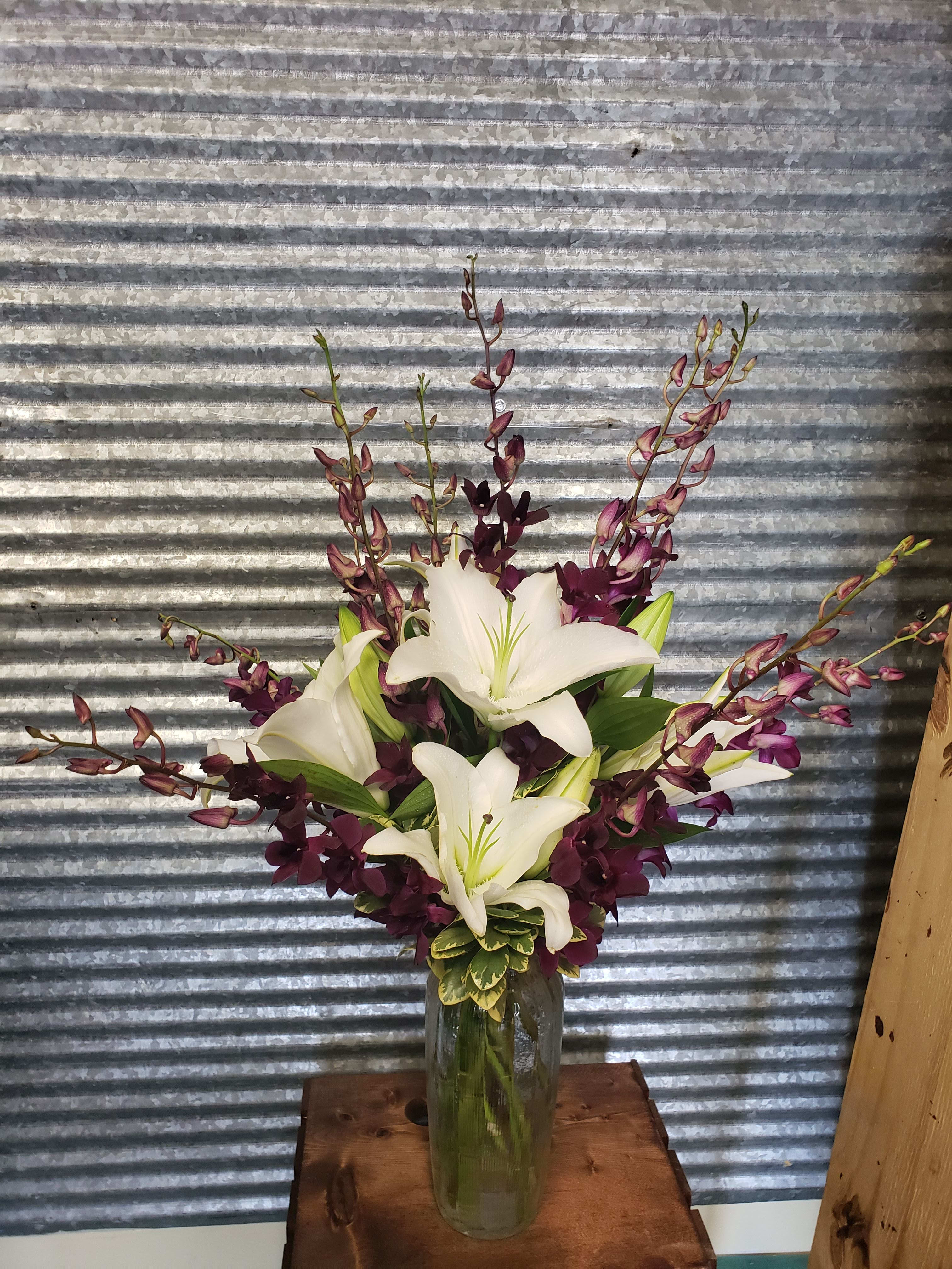 Purple orchid and Lilies  - Gorgeous mix of Purple orchids and Lilies 