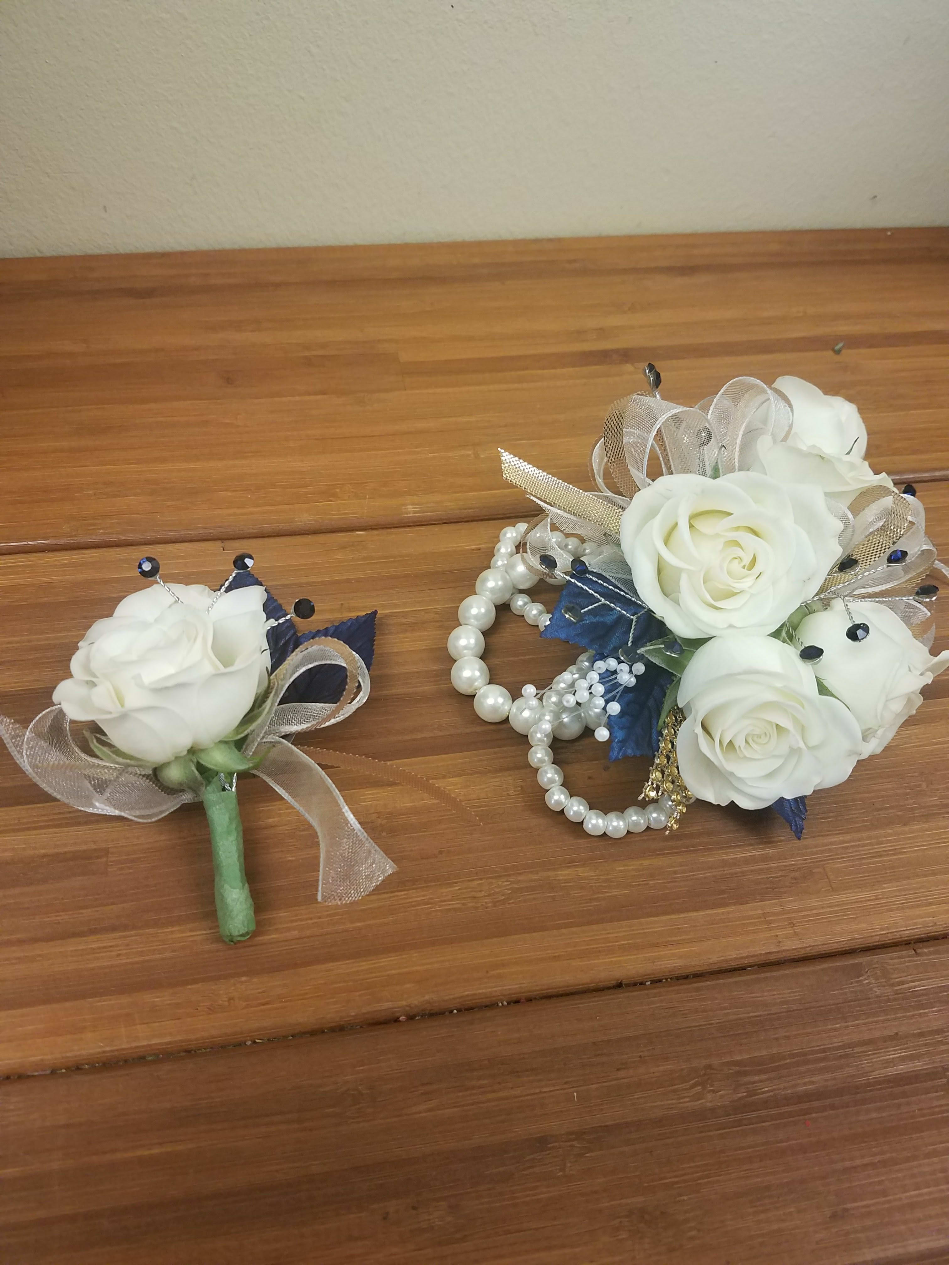 wrist corsage for blue dress Navy and White and Boutonniere Set in Bellevue, NE For Love & Lemons CATEGORY_Preschool Toys silk ribbons Style:Pre-order Size 6
