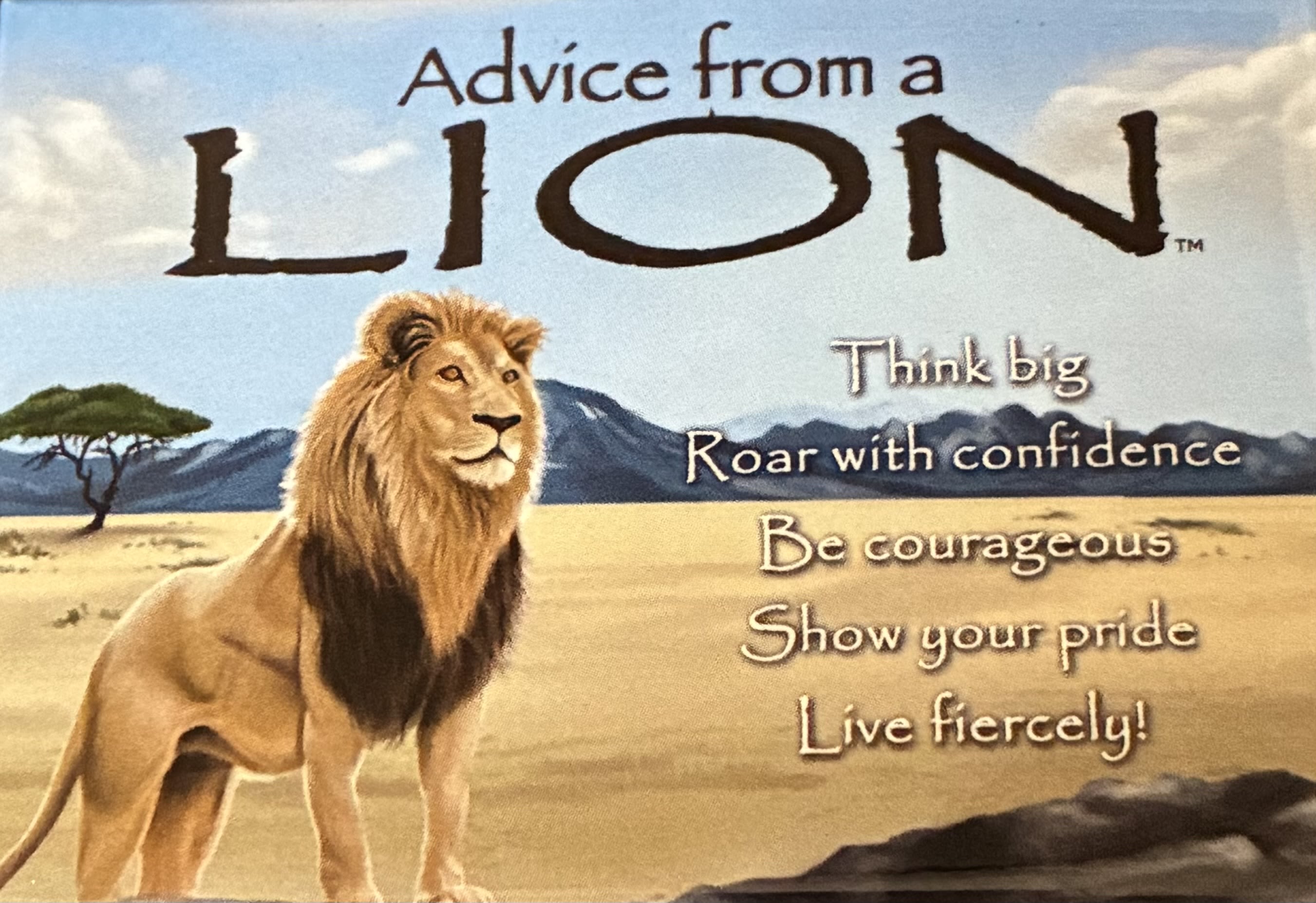 Advice From A Lion Magnet - Advice from a Lion. Think big. Roar with confidence. Be courageous. Show your pride. Live fiercely! 2 1/2 inch X 3 1/2 inch. 