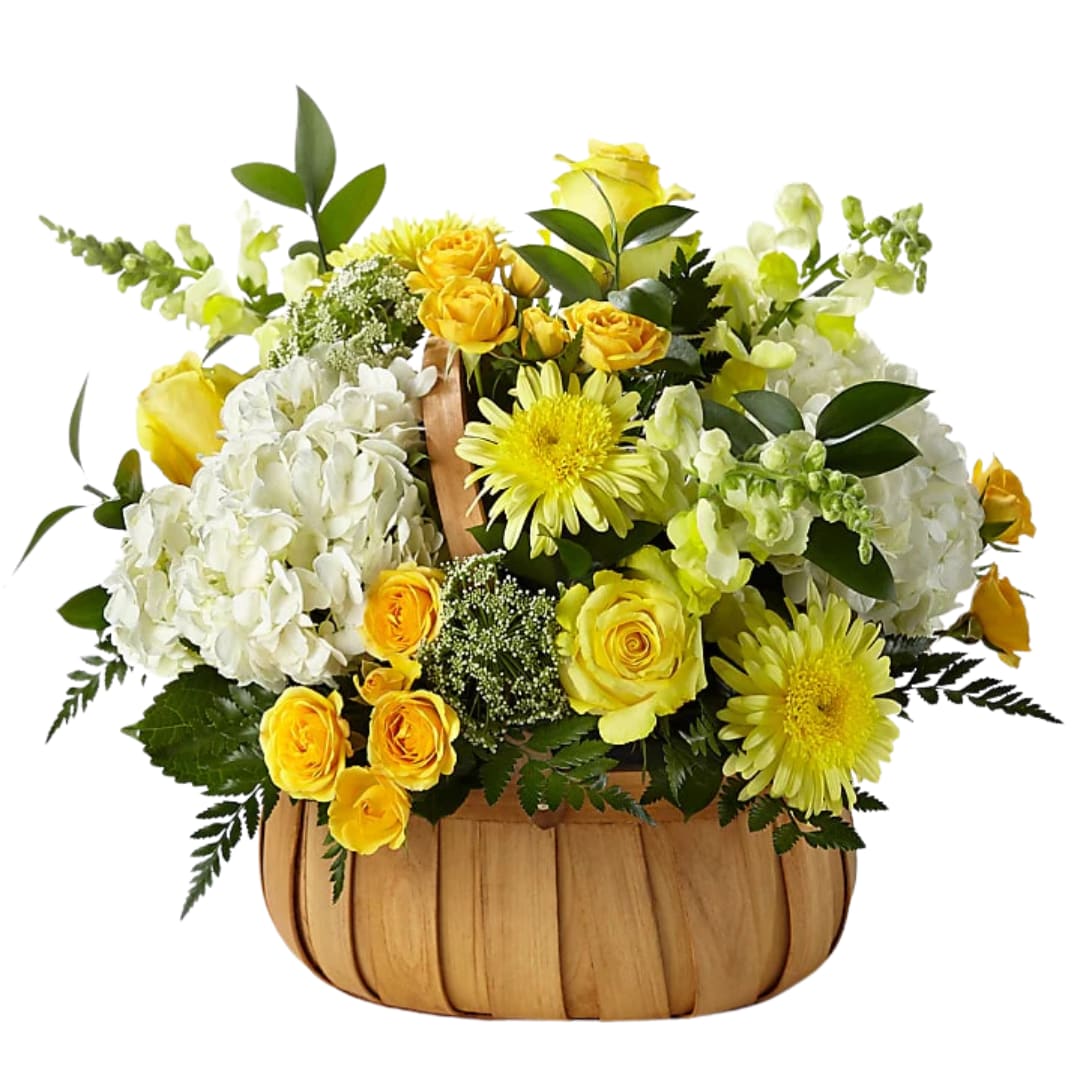 Eternal Sunshine Bouquet - Eternal Sunshine beautifully remembers their passion and radiance within each bright bloom. Bold roses, hydrangeas, stock and snapdragons are paired with lush greens to celebrate the life of a loved one. 