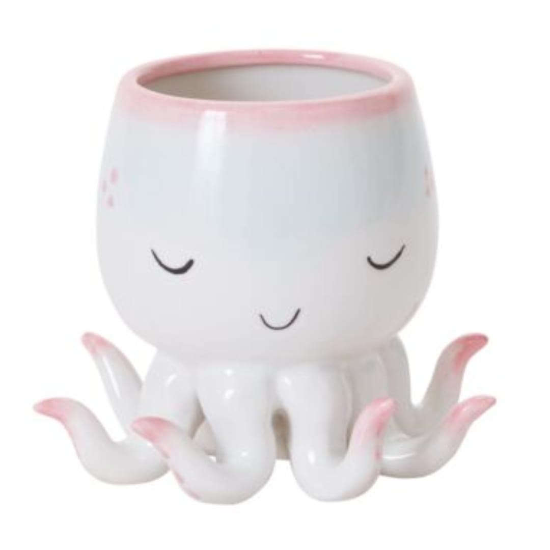 Open Arms Octopus Pot - 6"x 4.75" - You've never seen as trendy &amp; friendly an octopus as the ceramic Open Arms Octopus Pot. With dimensional legs &amp; hand-painted details, including a watercolor ombre effect &amp; a simple, calm &amp; contented face, this drop-in friend is ideal for a plant, desk accessories, or even kitchen utensils. This quirky, playful pot makes a great Valentine's Day, Galentine's, or birthday gift.