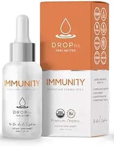 DropRx immunity supplement bottle beside its orange and white box