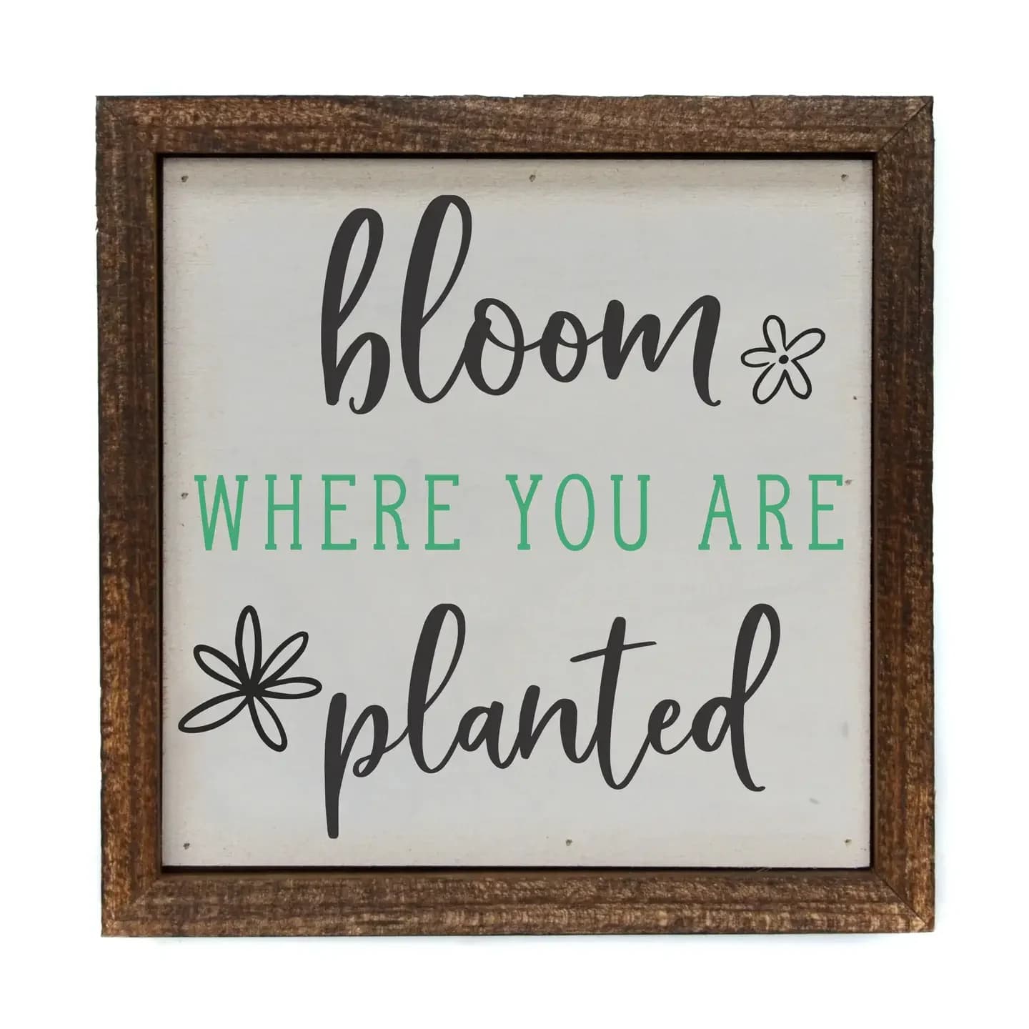 Bloom Where You Are Planted Garden Sign - 6x6 Spring Décor - Bloom where you are Planted. All signs are built into a wooden box frame with a rustic touch. All of our signs can be easily hung directly off of the frame or will stand upright on shelves or desks.