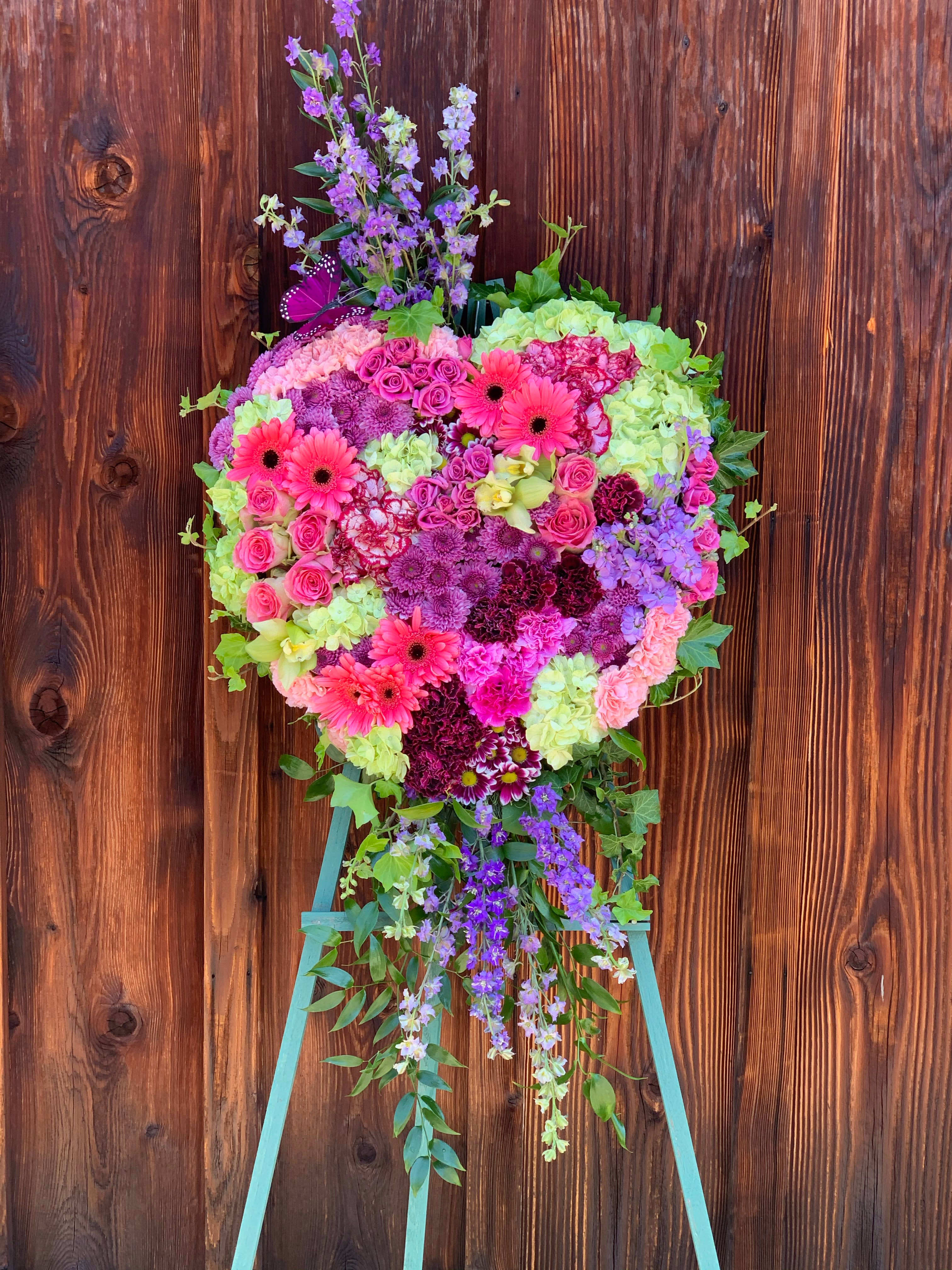Lovely Heart on Easel  - Heart shaped wreath with a mixture of colors your choice 