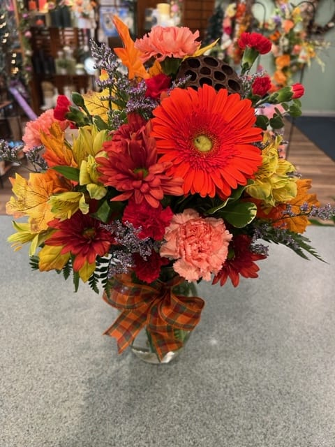Fields of Fall (FOF) - Our Fields of Fall design containing assorted Autumn colored flowers such as, alstromeria, roses, gerbera daises and more is a beautiful gift to send for any occasion. Flowers and colors may differ from picture.