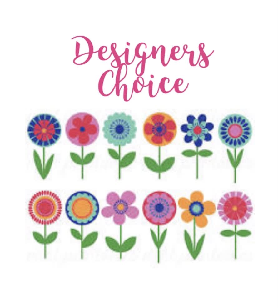 Graphic with colorful stylized flowers and the words "Designers Choice"