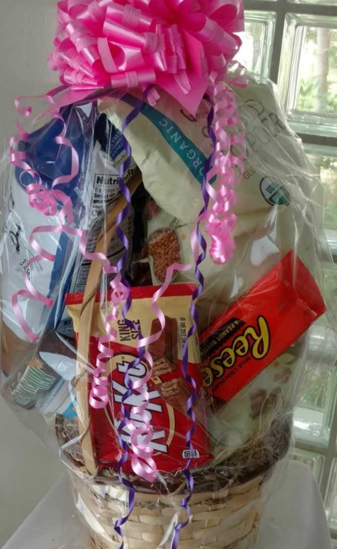 Junk/Snack Food Basket - For all those with an over sized sweet tooth.  We put (for example) M&amp;Ms, Milky Ways, Three Musketeers, Hershey Bars, York Peppermint Patties, Rollos, Starbright, Twizzlers, Oreos, Chips A Hoy, popcorn, potato chips, pretzels and other snacks for your recipient and then package it in a basket with an over sized bow.   Certified kosher versions available.
