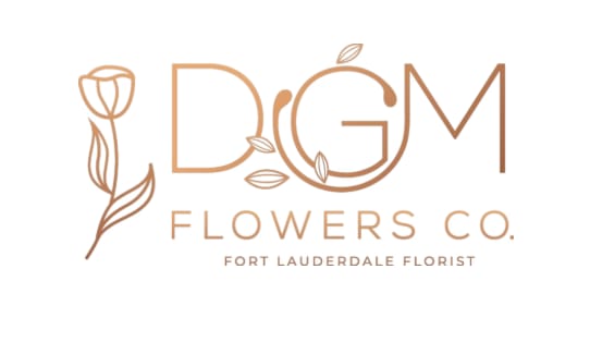 Logo for DGM Flowers Co. with a stylized flower icon