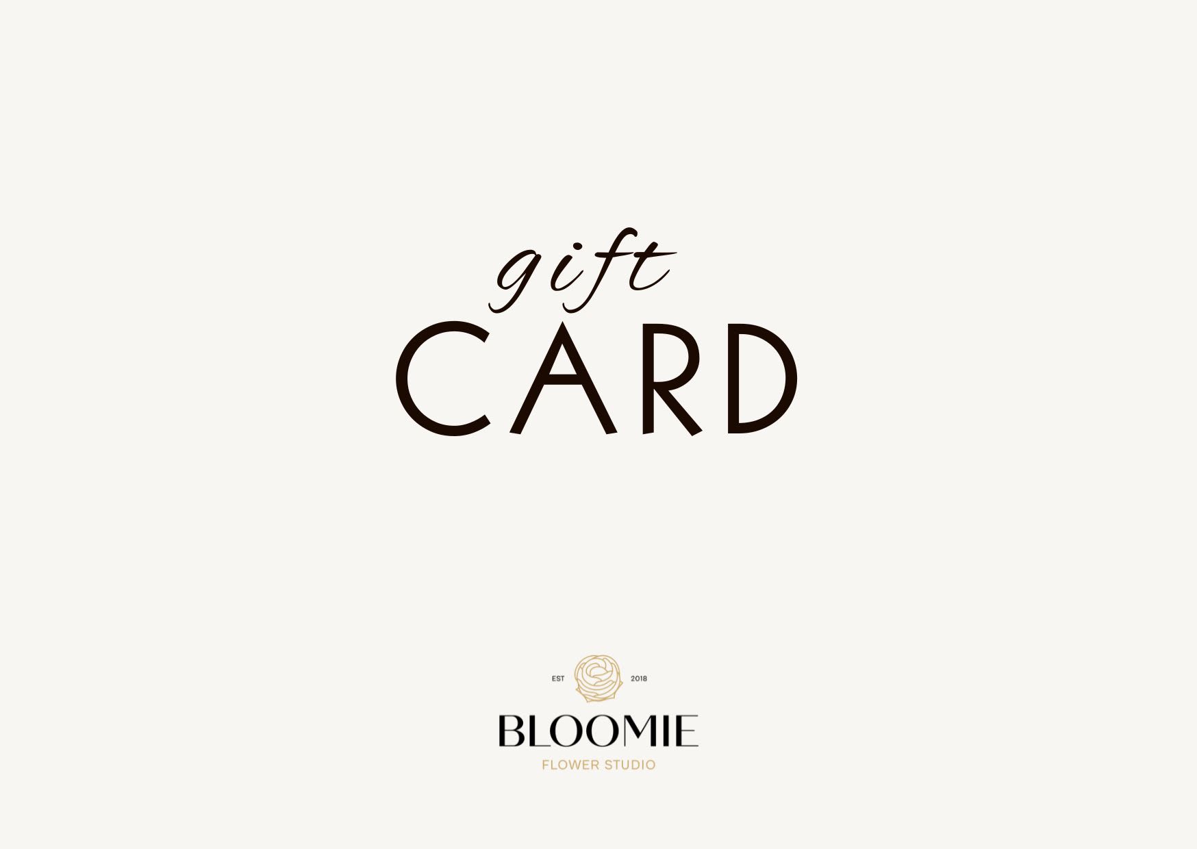 Gift card with Bloomie Flower Studio logo on a white background