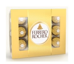 Box of Ferrero Rocher chocolates in gold packaging