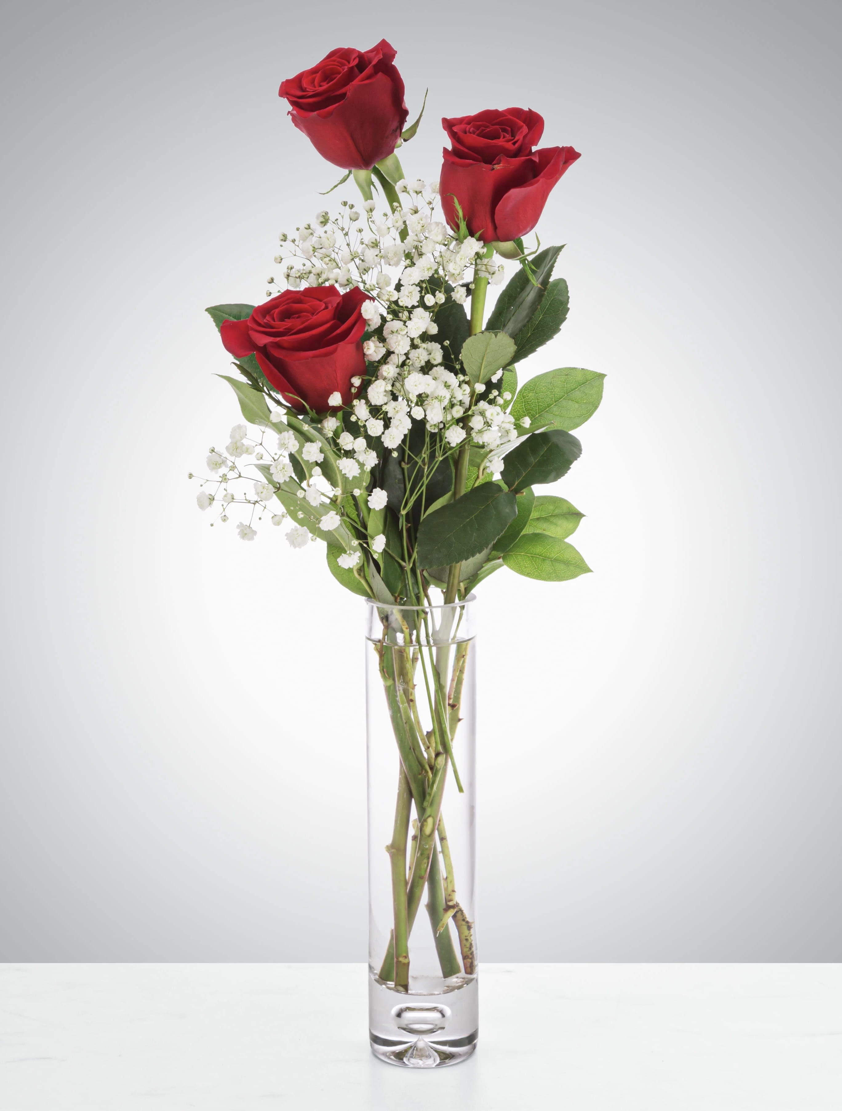 XO by BloomNation™ - Send a cute and sweet red rose bud vase to your love, your friend, or your relative for Valentine's day. Sending this arrangement is a lovely gesture and shows that you are thinking of them without breaking the bank!  Approximate Dimensions: 5"D x 15"H