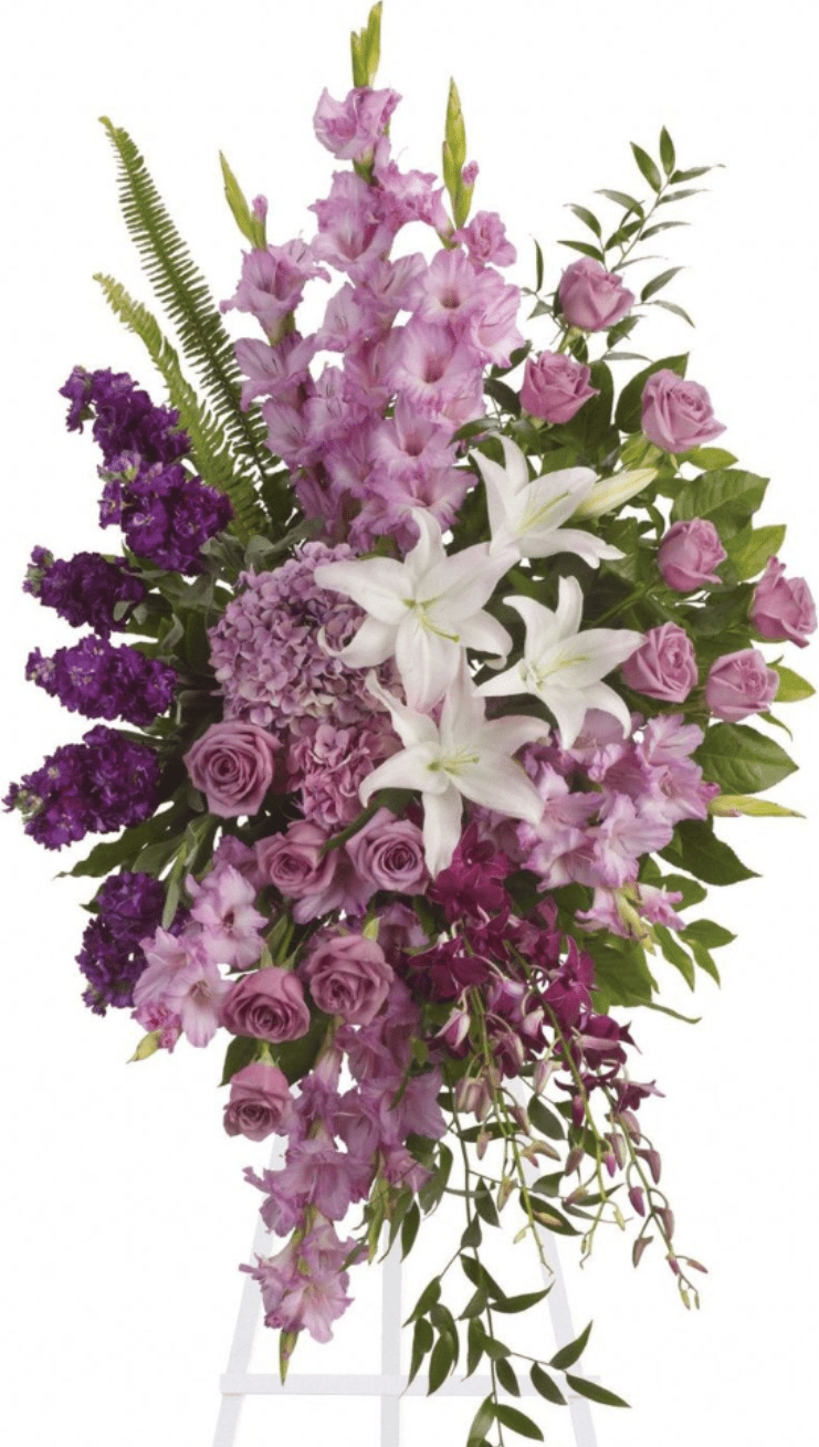 Lavender Garden Standing Spray - A lovely lavender spray of flowers lets you share your compassion, hope and beauty with all. Beautifully simple. Beautifully serene. It's the perfect way to send your sincere sympathy.