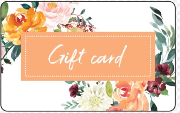 Floral gift card with watercolor flowers around an orange label