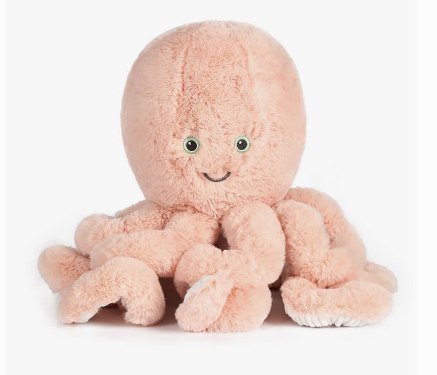 Plush pink octopus stuffed animal with a smiling face