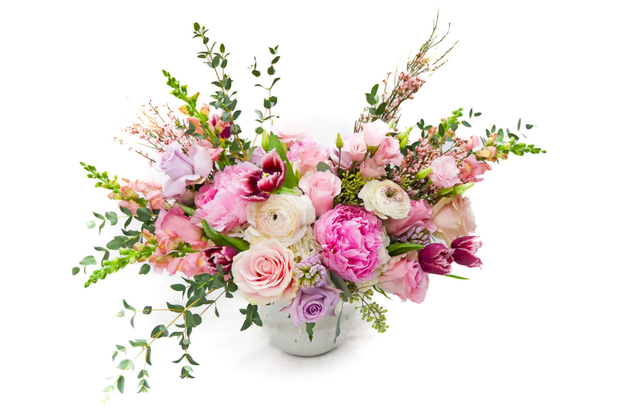 Love Story - Love Story an elegant pretty pink blush and purple bouquet that come in a ceramic vase.