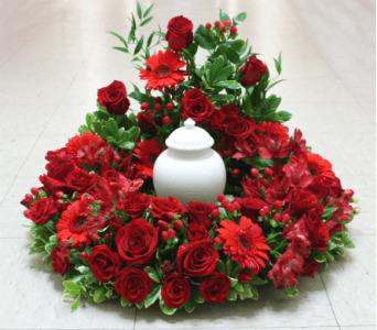  RED REGARDS CREMATION URN WREATH  - RED REGARDS CREMATION URN WREATH BY TWIN TOWERS FLORIST      As Shown : TT-ANC61 