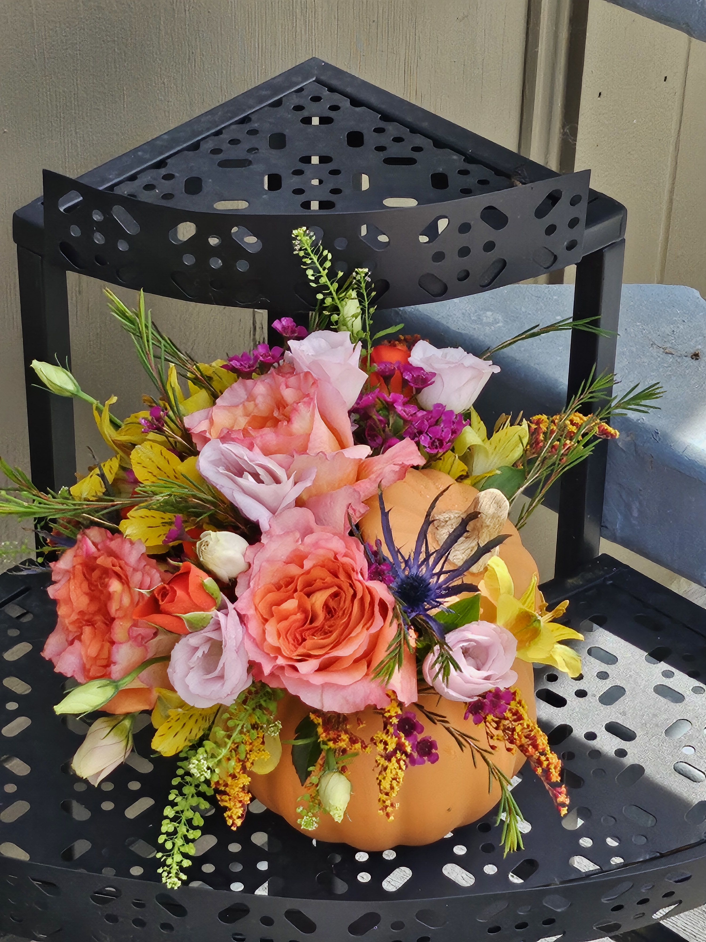 Autumn Festival - pumpkin arrangement, fall blooms  