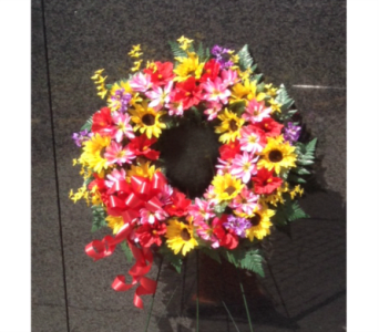  24 SILK WREATH [TT-ANCSILK1] - TT-ANCSILK1:  24" SILK FLOWER WREATH MOUNTED ON A 42" EASEL.  PLEASE SPECIFY COLORS IN THE SPECIAL INSTRUCTIONS WHEN ORDERING THE "CUSTOM COLORS" WREATH.      As Shown : TT-ANCSILK1  Available for local delivery only