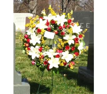 [TT-ANC31]:  SPRING MEMORIES WREATH BY TWIN TOWERS FLORIST  - ON THE ORDER FORM FOR DELIVERY INFO: Enter the FIRST AND LAST NAME of the deceased and select "FUNERAL HOME" under Location Type. Enter "ANC" under Funeral Home Name, and enter the SECTION-GRAVE NUMBER under Funeral Home Address. Use "ARLINGTON, VA 22211" for the City, State, Zip and enter YOUR CONTACT NUMBER for the Day Phone number. The delivery fee will change from $12.95 to $10.95 at final checkout. A complimentary delivery confirmation photo will be sent to your email address.  For wreath orders to the Tomb of the Unknown Soldier, use the First/Last Name fields to enter the NAME OF THE PRESENTING GROUP and select "FUNERAL HOME" under Location Type. Enter "ANC TOMB" under Funeral Home Name and enter the TIME of the ceremony under Funeral Home Address. Enter the RIBBON TEXT in the Personal Message section.      As Shown : TT-ANC31  