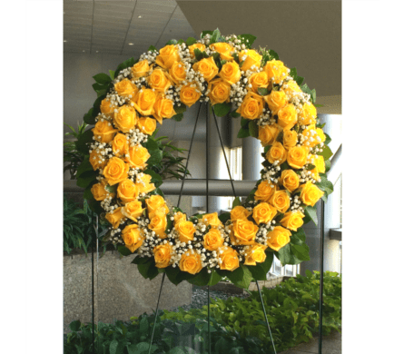 YELLOW ROSE OF TEXAS WREATH [TT-ANC74] - YELLOW ROSE OF TEXAS WREATH BY TWIN TOWERS FLORIST  As Shown : TT-ANC74