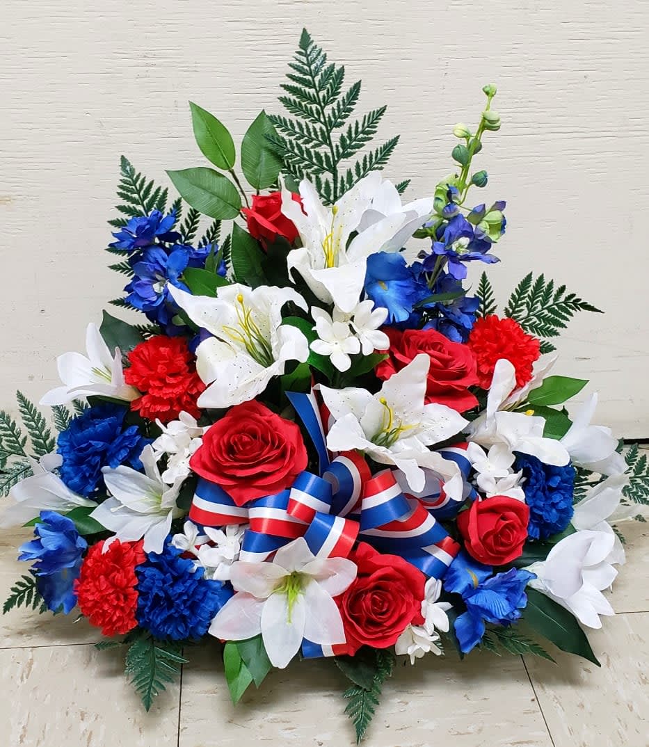 [TT-SILKARL1D]:  SILK CEMETERY CENTERPIECE 1 DELUXE (artificial flowers) - SILK CEMETERY CENTERPIECE 1 DELUXE BY TWIN TOWERS FLORIST IN ARLINGTON, VA