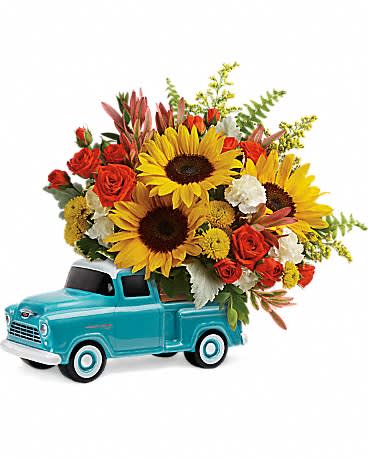 Vintage Chevy Truck Bouquet  [TT-CHEVY1] - Fresh flowers in a ceramic Chevy truck container