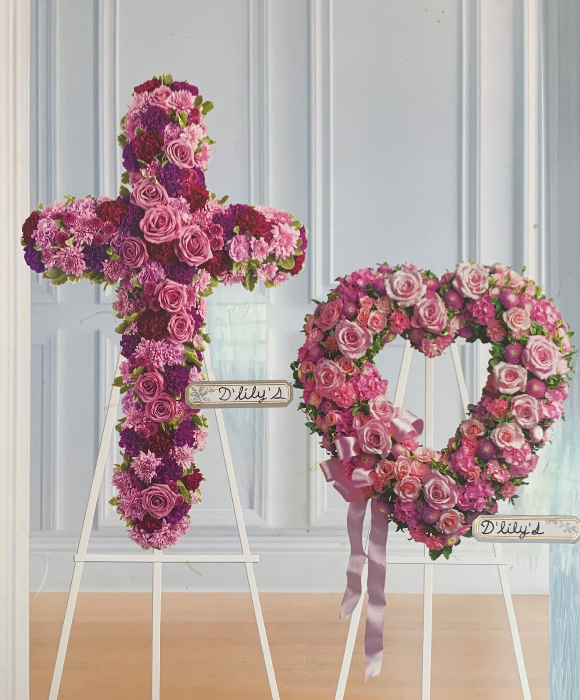 Pink Tones  - Elegant Combinations of several tones of pink flowers.  Both cross and heart are included in the same prices.
