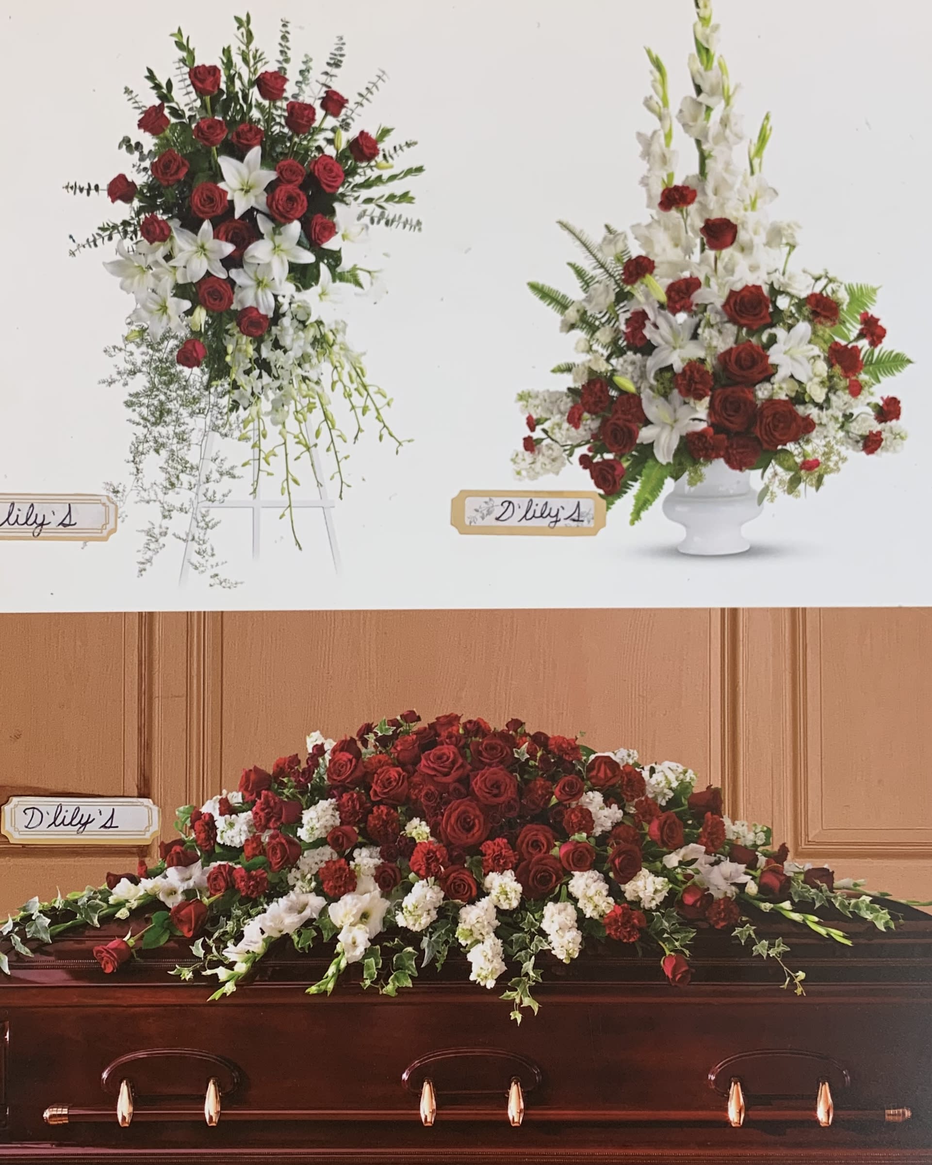 Unity Set  - This beautiful red set includes a casket, spray and a basket. 