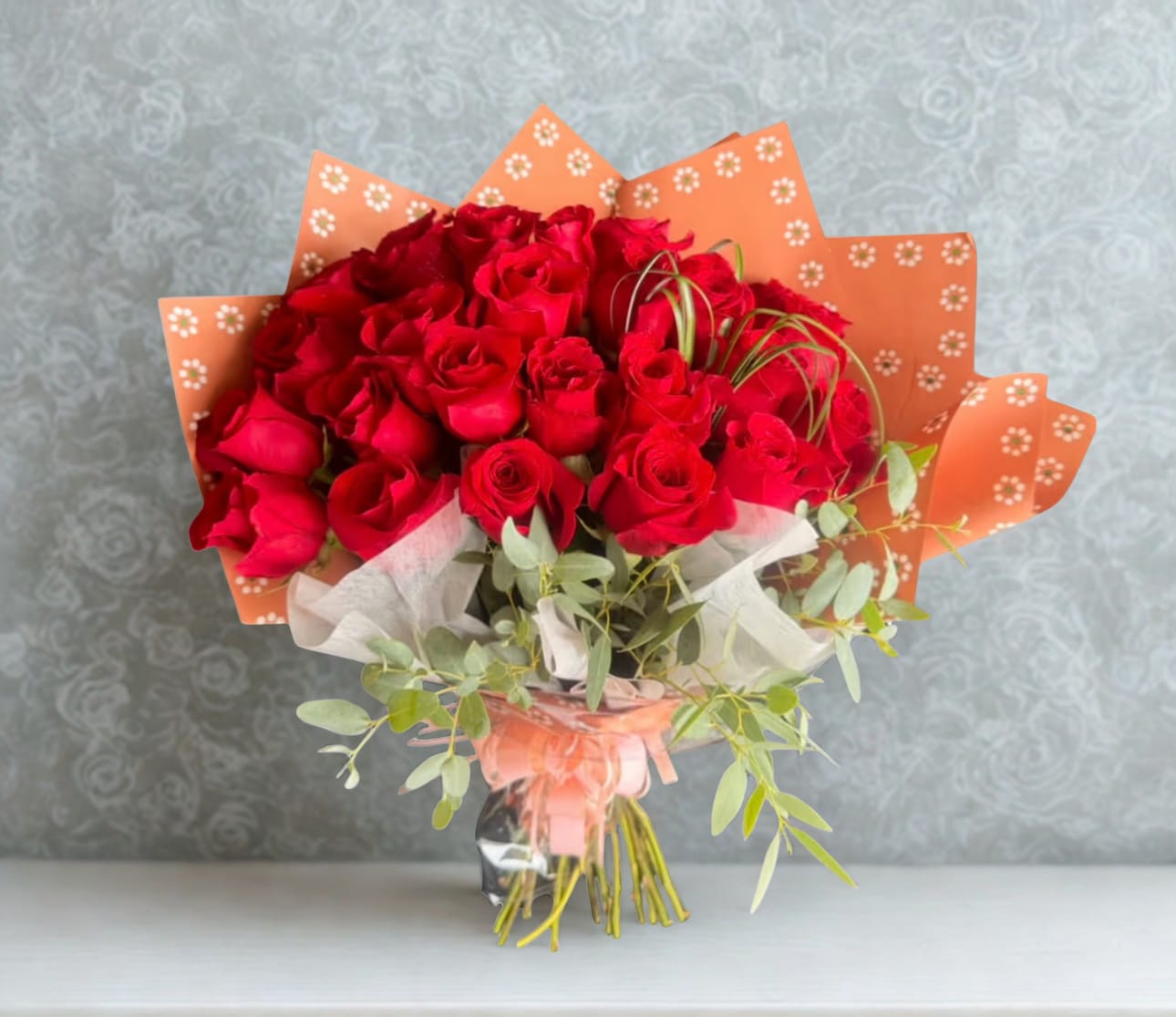 Ruby Garden Bouquet by D'Lily's Flowers  - Say i love you to that special someone with this 2 dozen all red one view/sided bouquet. Disclaimer: This is a wrapped bouquet. No Vase is Included. 