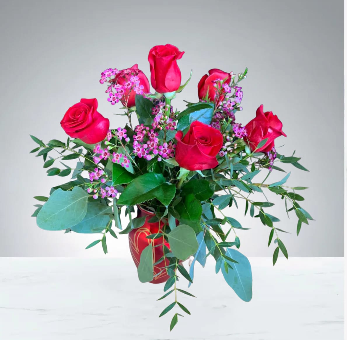 Be Mine  by D'Lily's Flowers  - Lovely red roses with some greenery and filling.