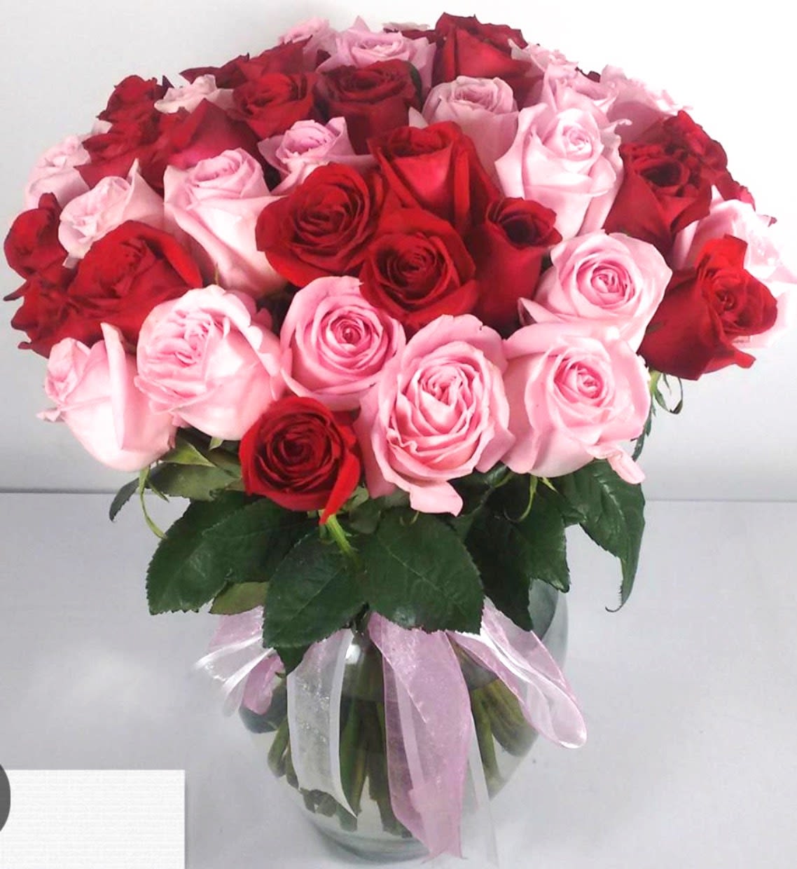 Blushing Romance Roses - Luxury red and pink 6 dozen rose arrangement handcrafted with premium fresh roses in an elegant glass vase, designed for anniversaries, birthdays, romantic surprises, Valentine’s Day, proposals, apologies, and special occasions. Same-day flower delivery in San Antonio TX including Stone Oak, Alamo Heights, Medical Center, North Star, Cibolo, Schertz, and surrounding areas. Our custom floral designs are made fresh daily using premium blooms for unforgettable moments and luxury gifting.