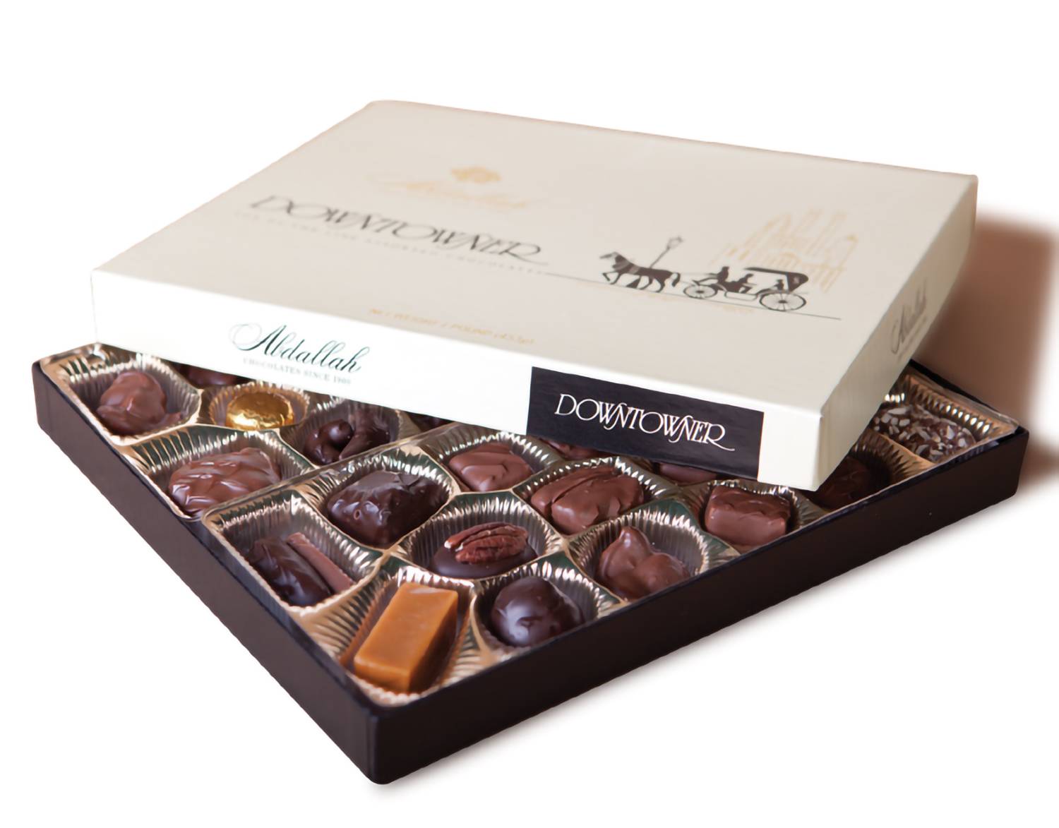 Box of assorted chocolates in a gift box