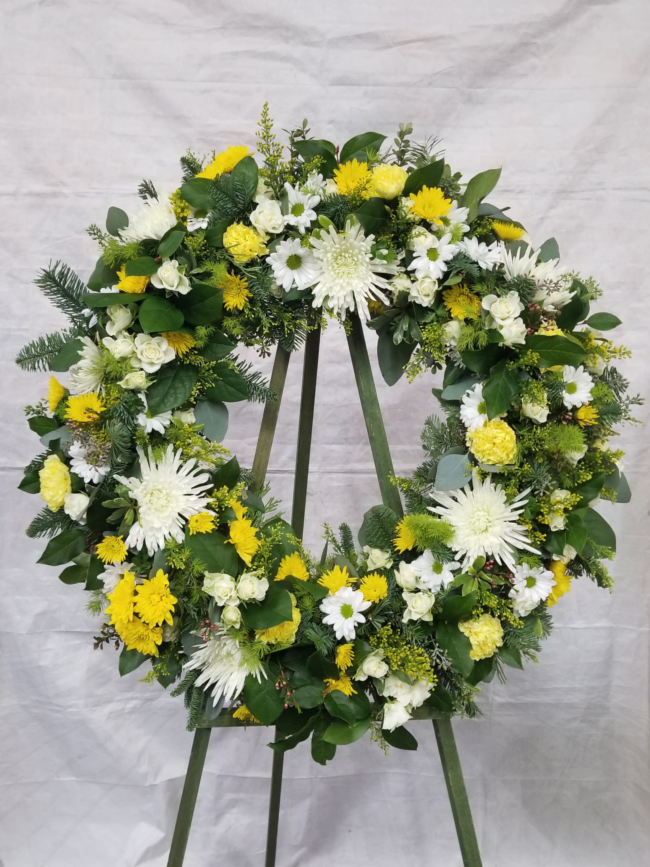 Sunny Sentiments Wreath  - Select this 22" yellow and white wreath. 