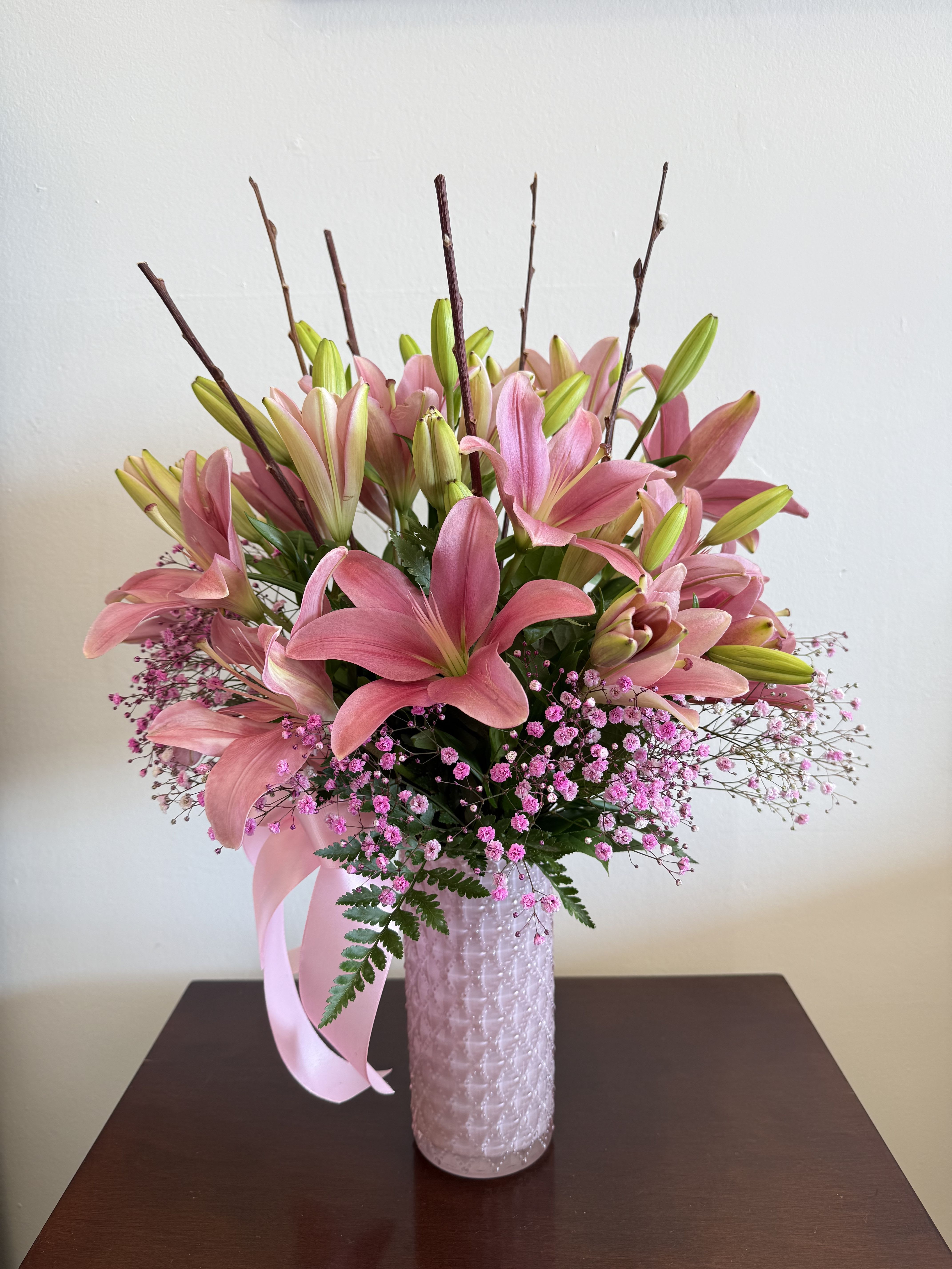 JUST FOR YOU - This stunning lily bouquet in a fancy pink vase