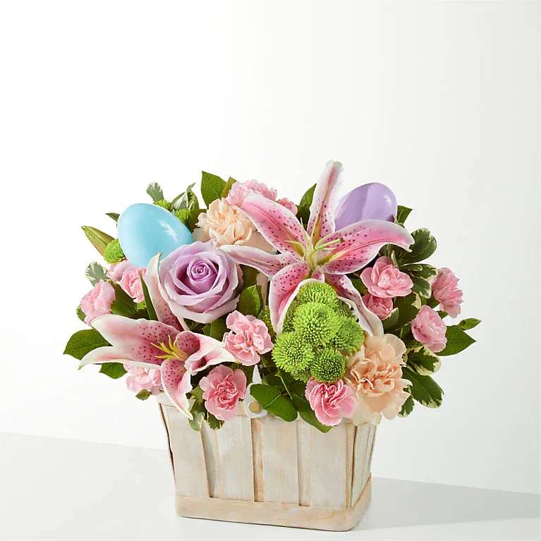Eggcellent Blooms Basket - The Easter basket of their dreams has arrived. Our Eggcellent Blooms Basket is the perfect way to usher in the spring season, whether for your at home celebrations or to wish someone well from afar.