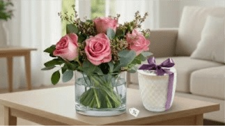 Mom's Blushing Bundle - A Sonoma Lavender Hand Poured Candles Bundled Lush pink roses bloom among fresh eucalyptus and dainty waxflowers, capturing the essence of natural beauty and gentle elegance.