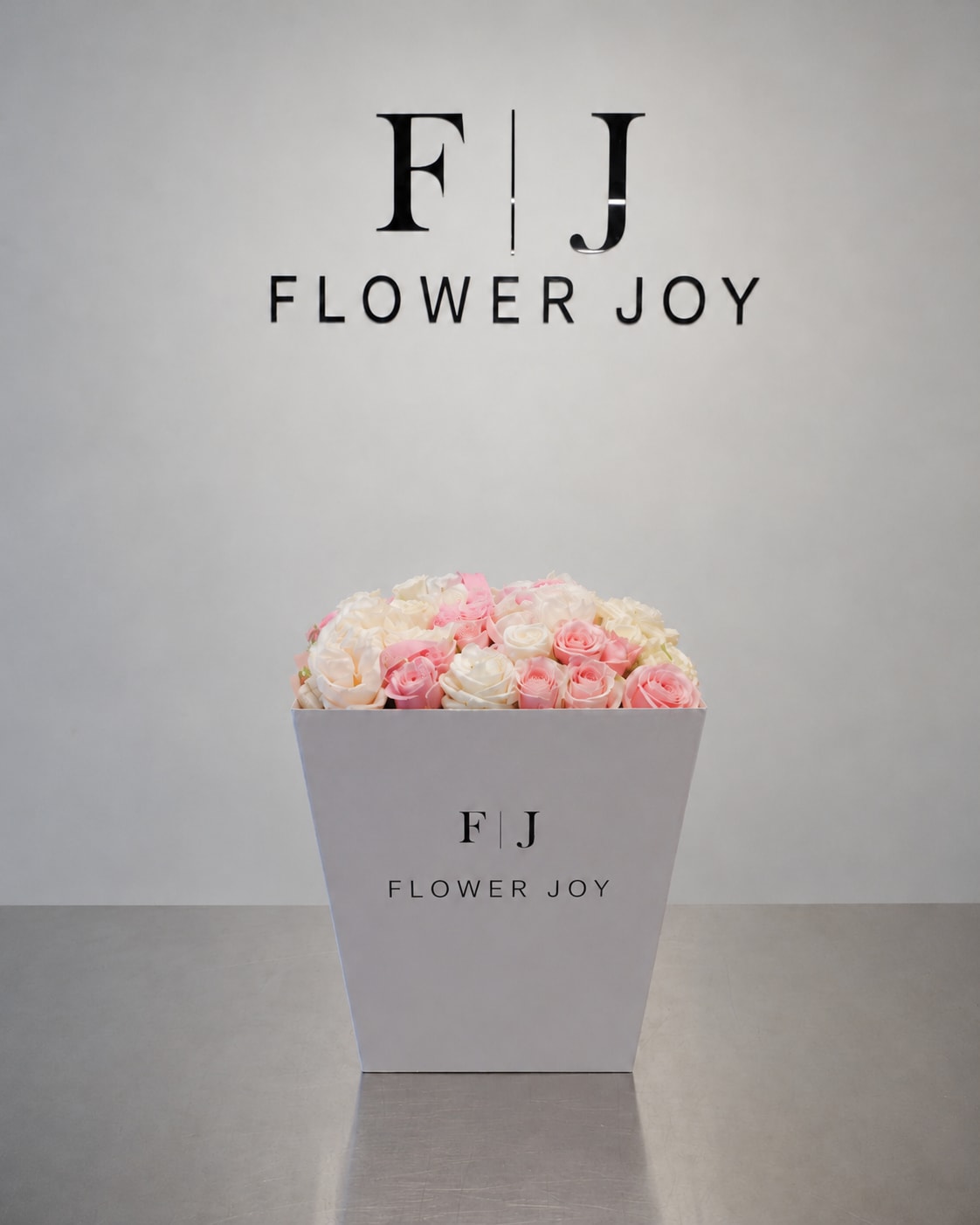 Blush &amp; Ivory Rose Box - A delicate arrangement of soft pink and ivory roses, beautifully presented in a signature Flower Joy box. Sweet, elegant, and timeless—perfect for birthdays, anniversaries, congratulations, or a thoughtful surprise.