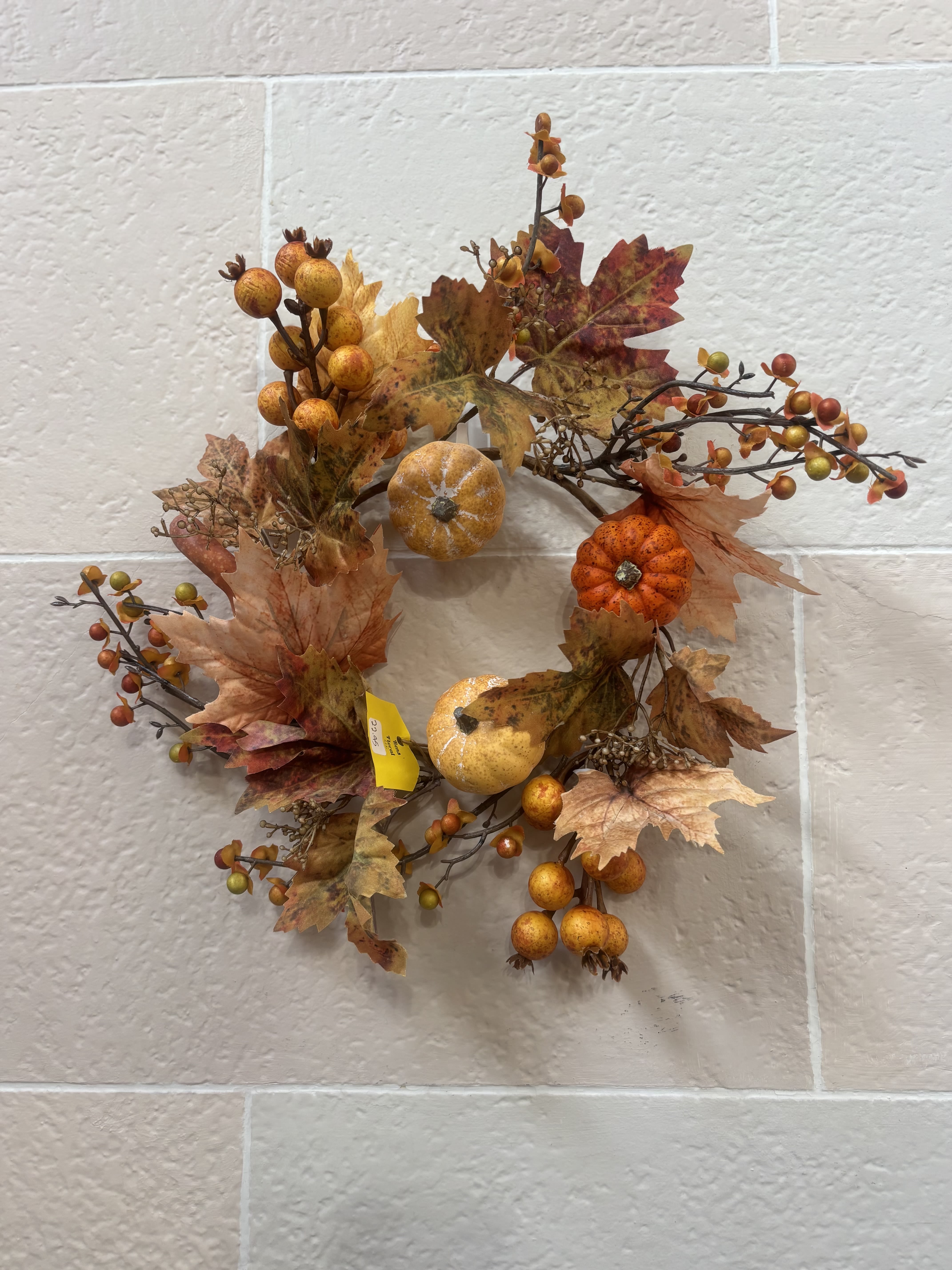 Small Pumpkin Leaf Wreath - A fall wreath with pumpkins and leaves. 
