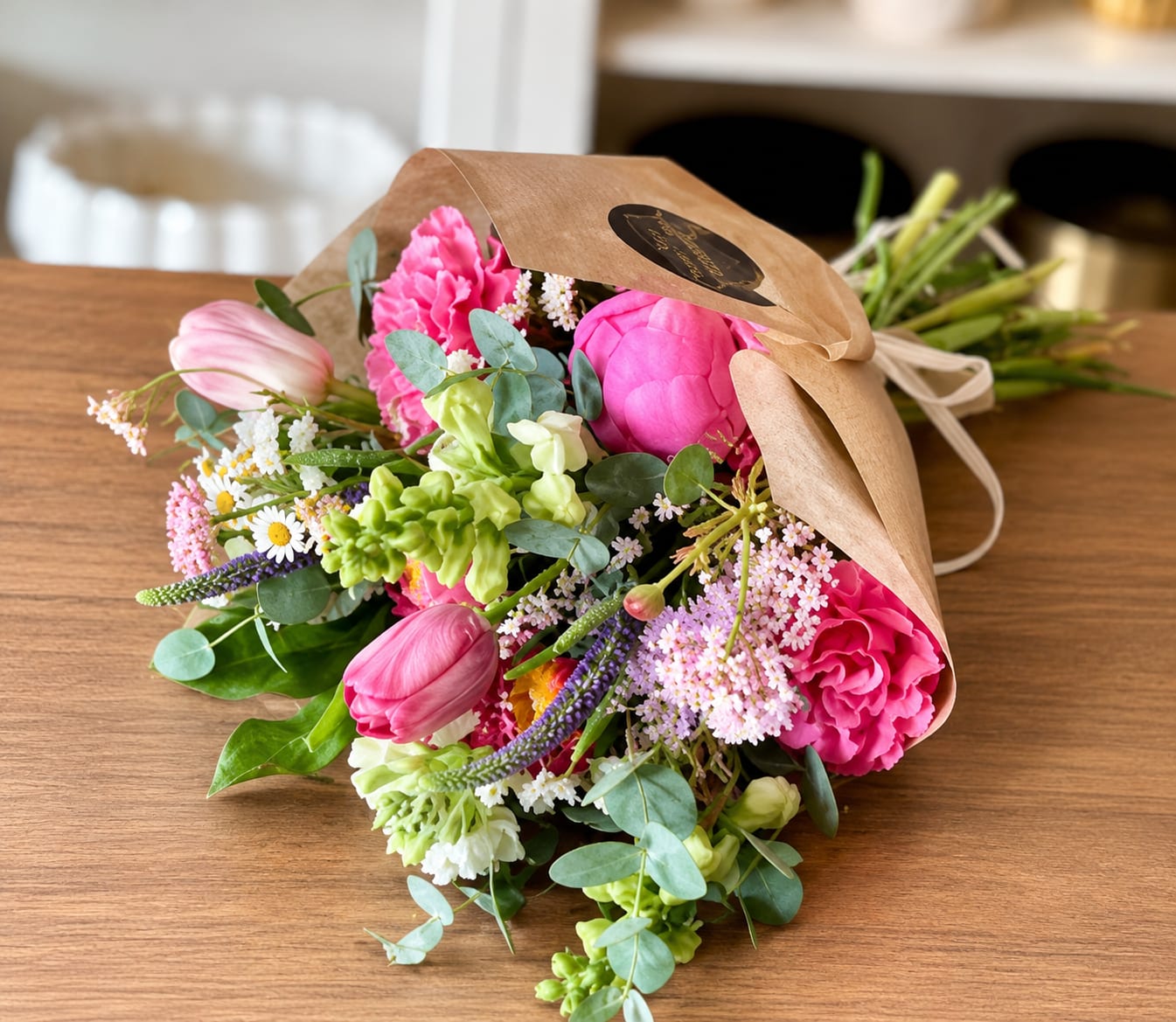 Daydream Wrapped Bouquet by My Blooming Business - Daydream Wrapped Bouquet by My Blooming Business  Bring joy and elegance to any occasion with the Daydream Wrapped Bouquet by My Blooming Business. Featuring a vibrant mix of seasonal pink and white flowers, this stunning bouquet is artfully hand-tied and wrapped to perfection. Its tall, graceful silhouette and lush blooms make it a thoughtful gift that’s sure to brighten anyone’s day.  Top-rated florist in Los Angeles on Google, Yelp, and BloomNation. We offer reliable delivery across Los Angeles, the San Fernando Valley, and the San Gabriel Valley.