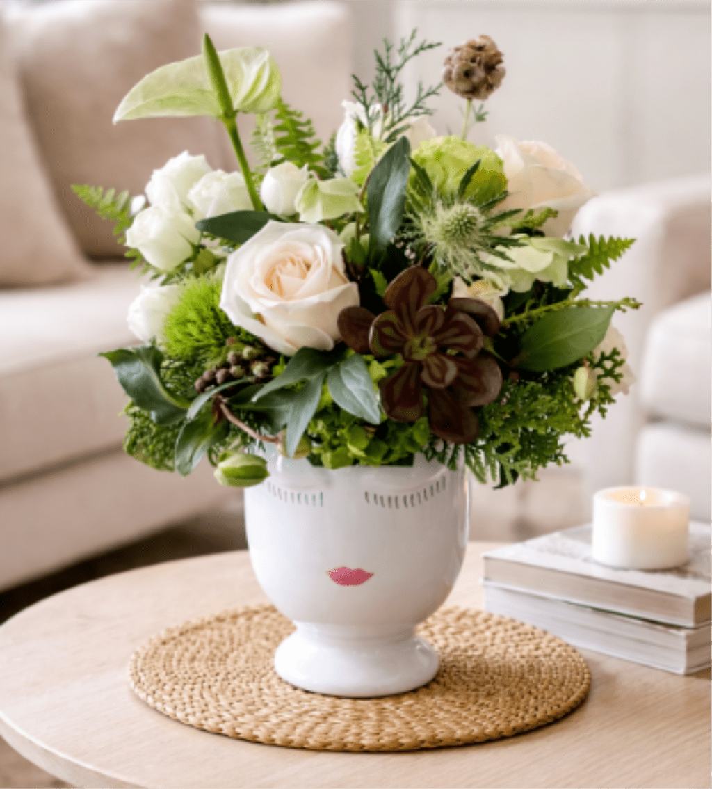 Esmee - Introducing Esmée - a bouquet unlike any other. Your friends and family will be wowed by this whimsical yet sophisticated arrangement crafted with succulents, roses, spray roses and a stunning array of greenery. Impressive enough to make a statement in any occasion, yet charming enough to show your special someone how much you care. Whether it’s for an anniversary or the simple gesture of gratitude, you can’t go wrong with Esmée. Fresh, unique style is sure to put a smile on their face! It’s time to treat them (and yourself) to something truly one-of-a-kind with our Facie Vase arrangement - making the present just as memorable as your sentiment.