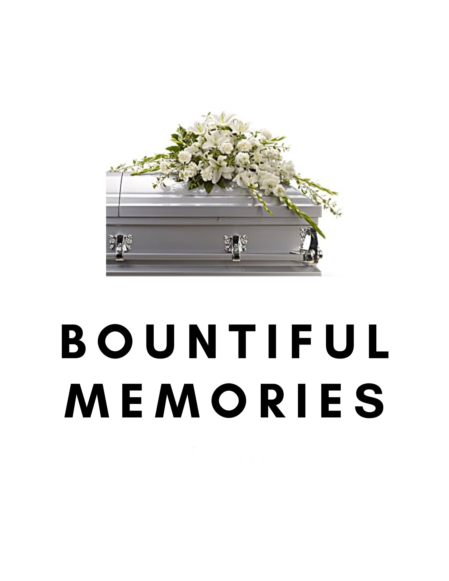 White floral spray on a silver casket