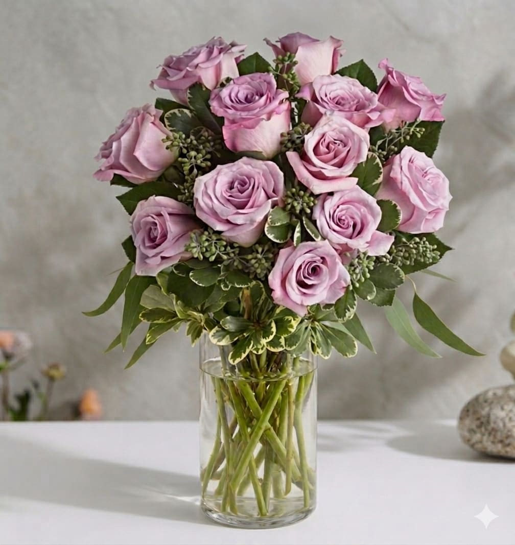 Dozen's Lavender Roses - (ALL-ROUND) Gift a floral arrangement with Lavender roses