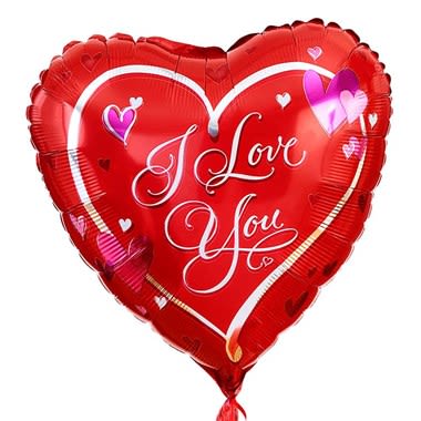 Red heart-shaped balloon with "I Love You" text and small hearts